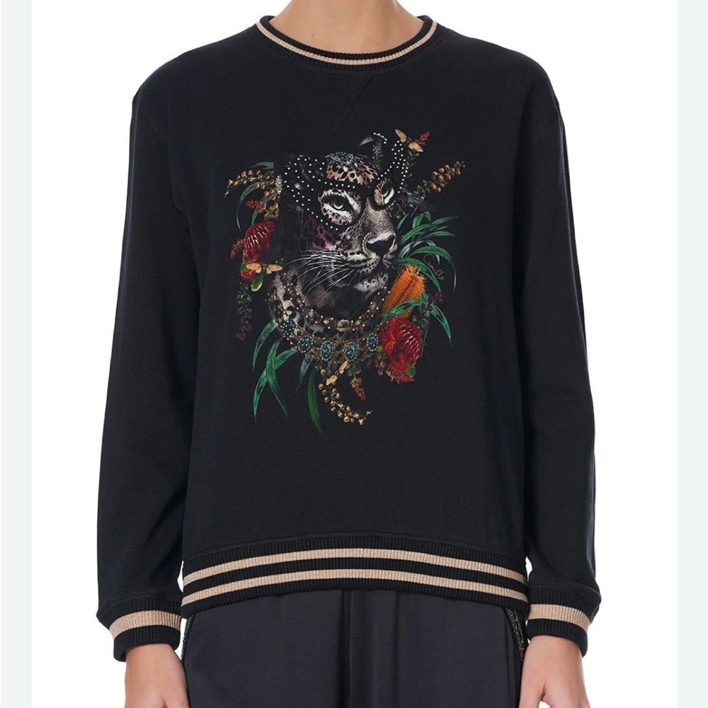 NWT CAMILLA ,  Large , Botanical Chronicles round neck embellished sweatshirt